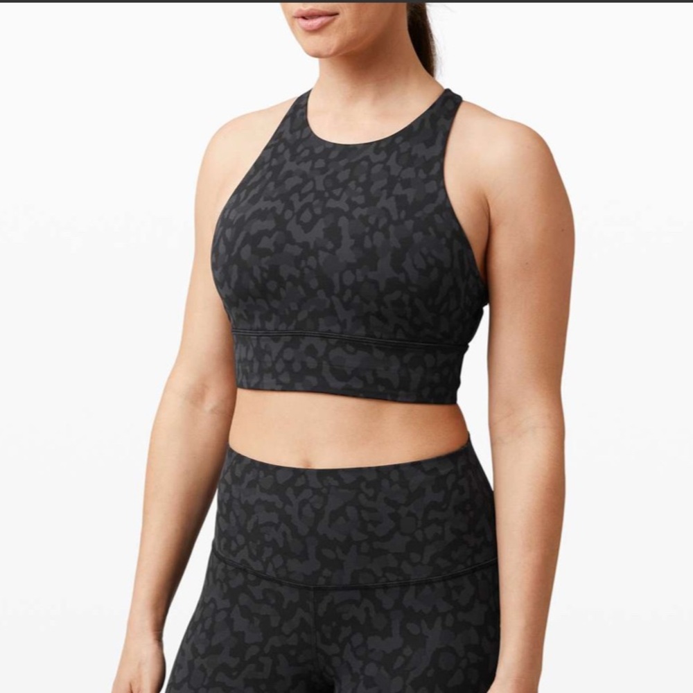 Lululemon Energy Bra High Neck Long Line Formation Camo Deep Coal Multi Size 6